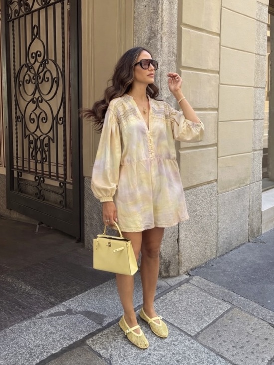 Zara Dresses & Skirts - Zara Tie Dye Cotton Romper Boho Puff Sleeve Button Front Size S
